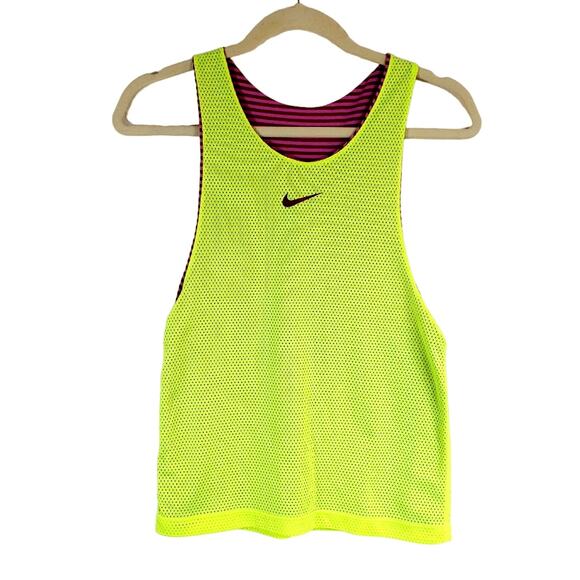 Nike Reversible Racerback Tank Athletic Top XS Pink Yellow Swoosh Graphoc - Picture 5 of 6